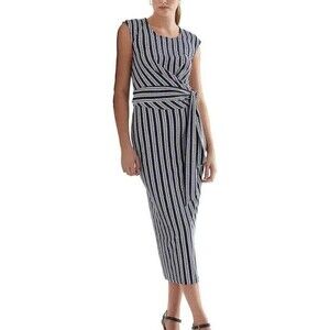 Lauren Ralph Lauren women maxi dress size 12 navy blue pinstripes white nautical